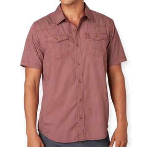Prana Men's Borla Short Sleeve Button Up Chest Pockets Red Micro Dots Small